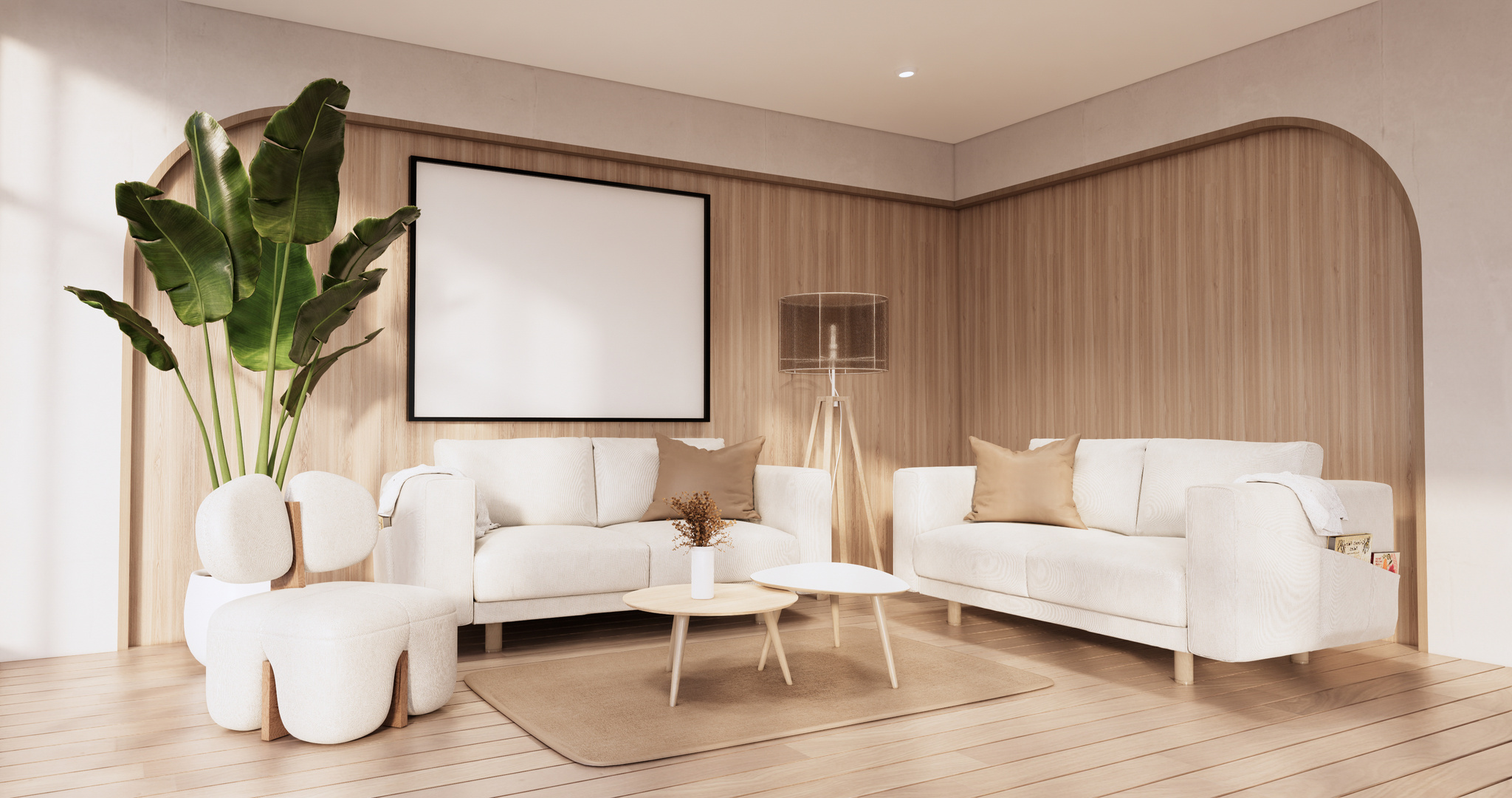 Muji style, Empty wooden room,Cleaning japandi room interior.